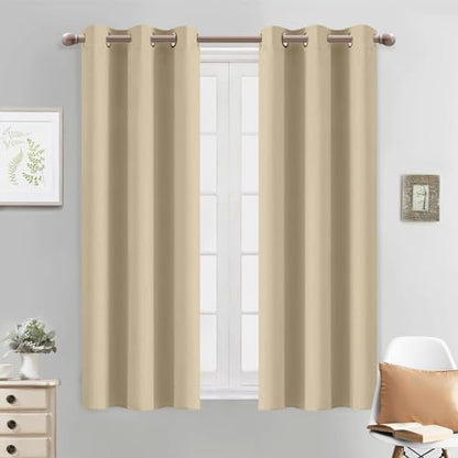 Yakamok Blackout Curtains 38x54 inch Beige Thermal Drapes-Bedroom | 2 panels,room darkening,thermal insulated,noise reducing,privacy protection,grommet window treatment,living room study dining - color: Beige, size: 38"W x 54"L (Pack of 2)