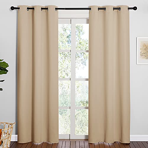 NICETOWN Thermal Insulated Eyelet Top Room Darkening Panels/Curtains/Drapes for Bedroom (2 Panels, W42 x L84 inches, Biscotti Beige) - color: Biscotti Beige, size: 42"W x 84"L (Pack of 2)