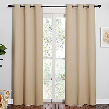 NICETOWN Thermal Insulated Eyelet Top Room Darkening Panels/Curtains/Drapes for Bedroom (2 Panels, W42 x L84 inches, Biscotti Beige) - color: Biscotti Beige, size: 42"W x 84"L (Pack of 2)