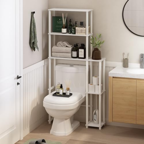 Furinno Turn-N-Tube Over The Toilet Storage, 5-Shelf Over The Toilet Organizer, Freestanding Space Saver Bathroom Shelf, for Bathroom Organizers and Storage, White - color: White/White, style: Side Rack