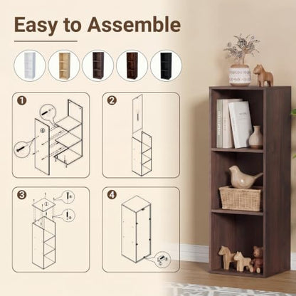 3 Cube Walnut Book Shelf, Tall Bookcase for Home Office Bedroom Living Room - color: Walnut, size: 3 Cube