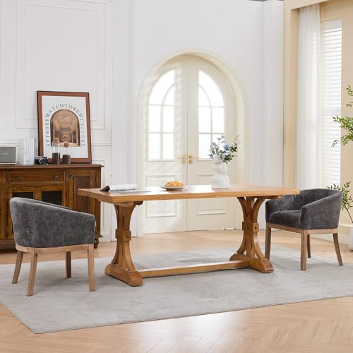 Modern Upholstered Barrel Dining Chairs with Arms, Natural Hardwood Frame, Farmhouse Linen Chairs for Dining Room, Kitchen(Grey) - color: Grey, size: A Chair
