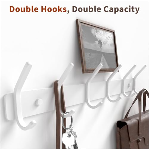 Coat Rack Wall Mount Hooks - 15 Inch White Metal 6-Hook Rack(1 Pack) | Modern Kids Room, Entryway & Bathroom Hanger for Towels, Coats, Purses, Bags - color: White, size: 1 Pack