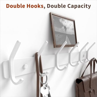 Coat Rack Wall Mount Hooks - 15 Inch White Metal 6-Hook Rack(1 Pack) | Modern Kids Room, Entryway & Bathroom Hanger for Towels, Coats, Purses, Bags - color: White, size: 1 Pack