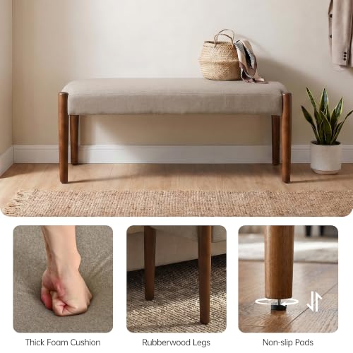 Usaint 42" End of Bed Bench with Wood Legs, Brown with Walnut Leg | Modern Upholstered Bedroom Bench with Rubberwood Legs, Entryway Bench with Cushion, Dining Bench for Living Room, Bedroom - color: Brown With Walnut Leg