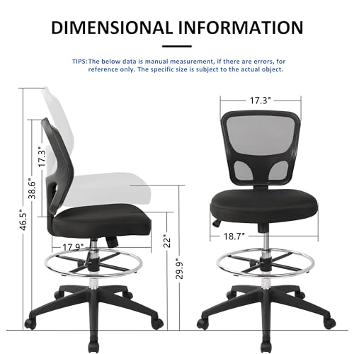 Ergonomic Office Chairs, Office Drafting Chair, Rolling Stool Chair Armless Standing Desk Chair with Footrest Bar Stools for Home,Office & Bar