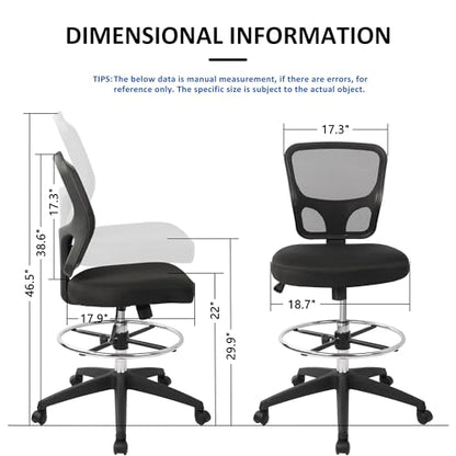 Ergonomic Office Chairs, Office Drafting Chair, Rolling Stool Chair Armless Standing Desk Chair with Footrest Bar Stools for Home,Office & Bar