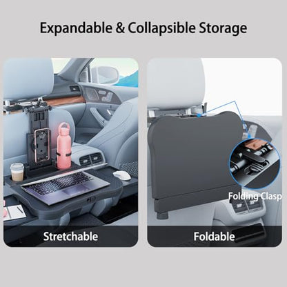 Large Foldable Backseat Tray Table, Car Laptop Desk with Cup Holder, Back Headrest Passenger Food Tray, Phone Tablet Holder, Multifunctional Travel Desk, Car Essentials for Kids & Long Road Trips - size: Backseat Tray