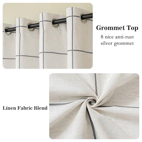 MYSKY HOME 100% Blackout Plaid Farmhouse Linen Curtains 84 Inch Long 2 Panels Set Double Layer Windowpane Checkered Drapes Thermal Insulated Black Out Living Room Drapes, 52" W Each Panel, Deep Grey - color: Deep Grey, size: 52"W x 84"L (Pack of 2)