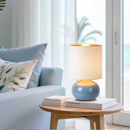 Hamucd Ceramic Table Lamps Set of 2, Modern Classic Bedside Lamps for Nightstand, Small Table Lamp for Bedroom Living Room Desk End Table(Blue) - color: Blue