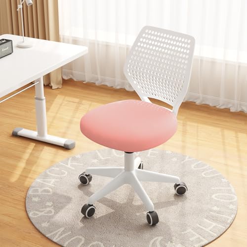 JPBSTO Armless Desk Chair, Height Adjustable Swivel Office Rolling Task Chairs with Soft Mesh Padded Cushion, Ergonomic Small Study Computer Chair - color: Light Pink