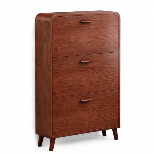 3 Tier Slim Shoe Cabinet with Flip Drawers, Entryway Shoe Storage | Store 18-24 pairs of shoes with flip drawers and adjustable shelves for narrow entryways, apartments and small spaces.