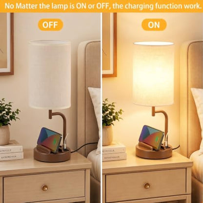 Dreamholder Touch Control USB Table Lamp with USB C/A & AC Outlet, 3-Way Dimmable Bedside Lamp, Modern Nightstand Lamps for Bedroom Living Room Guest Room Office, Bulb Included, Brown - color: Brown