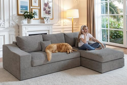 101'' Modular Sectional Sofa, Cloud Sectional Couches for Living Room, Comfy Boneless Couch with Deep Seat, Modern L-Shape Sofa with Chaise, No Assembly Required (Grey, Right Facing Chaise) - color: Velvet Grey, size: 101''Right Facing