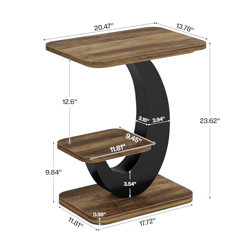 Tribesigns 2-Tier Narrow Side Table, End Table, Bedside Nightstand, Brown | Industrial Arc-Shaped Metal Frame, Storage Shelf, For Living Room, Bedroom, Small Spaces - color: Brown