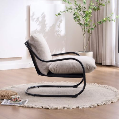 Ergonomic Low Profile Accent Armchair, Modern Upholstered Lounge Reading Chair with Heavy-Duty Metal Frame, Comfy Small Space Side Chair for Living Room Bedroom Office,Beige - color: Beige