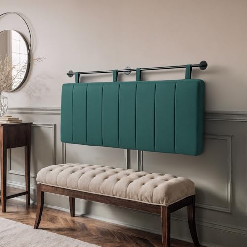 Queen Headboard Only, Wall Mounted Hanging Upholstered Bed Head Board | Modern Vertical Channel Design of Fine Linen, Elegant Dark Green Fluted Headboard for Bedroom (Dark Green, Queen Size ) - color: Linen/Green, size: Queen