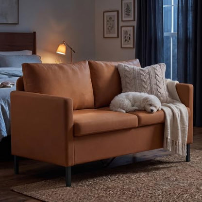 TYBOATLE Brown Faux Leather Small Couch Loveseat, 2-Seater for Living Room | Love Seat, Mini Couch, Small Sofa, Modern Upholstered Design, Bedroom, Dorm, Apartment, Office, Compact Spaces - color: Brown