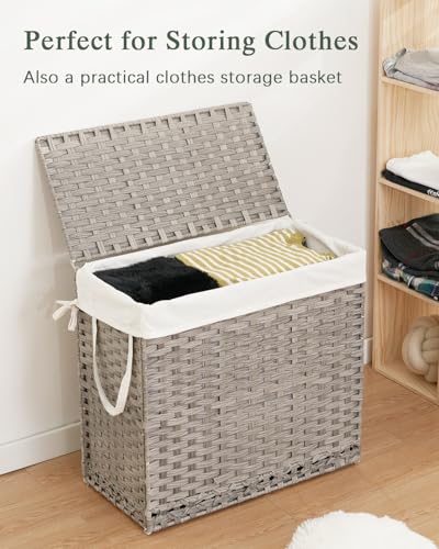 SETVSON Laundry Hamper with Lid Laundry Basket 132 L PE Rattan, Gray | 35 Gal PE Rattan Hamper with Lid, 4 Removable Washable Liners, 6 Mesh Laundry Bags, Steel Frame, Side Handles - color: Grey, size: 35.0 Gal