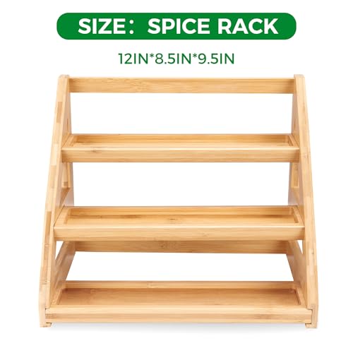 Spice Rack, Spice Organizer -3 Tier Bamboo Spice Racks, Solution for Spice Storage in Kitchens, Countertops，Storage Rooms and Other Places - size: Medium