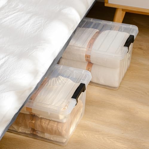 Cetomo 18Qt*6 Plastic Storage Bins, Storage Box, 6 Pack, Organizing Container with Durable Lids and Secure Latching Buckles, Stackable and Nestable, Clear with Black Buckle - size: 15L*6