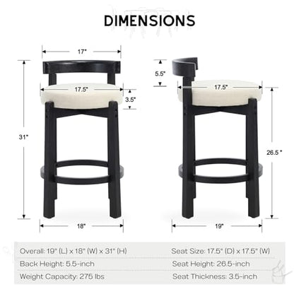 HEAH-YO Mid Century Modern Bar Stools Set of 2, 26.5" Counter Stools with Low Back, Linen Upholstered Barstools with Black Wood Legs Bar Chairs for Kitchen Island Dining Room, Beige - color: 26.5" Beige Linen Black Wood, size: Counter Height - Set of 2