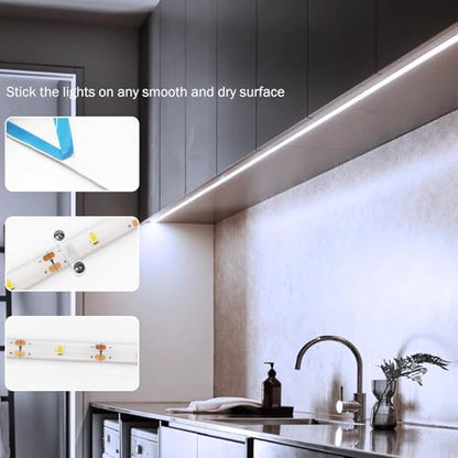 2 Pack Battery Powered LED Strip Lights 9.8Ft for Kitchen (Cool White) | 90 LED High Brightness LED Strip Lights, Cuttable Under Counter Click Light Wireless for Bedroom Cabinet Closet Shelves - color: Cool White