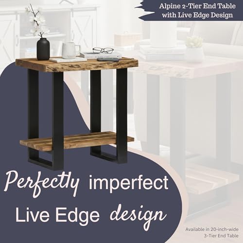 Alaterre Furniture Alpine 2-Tier End Table with Storage Shelf, 27”x17”x27” | Solid Acacia Wood Side Table with Live Edge Design and Metal Frame, Modern Nightstand or Accent Table for Living Room - size: 27"W 2-Tier