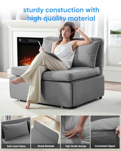 43.3" Twin Size Pull Out Sofa Bed，3-in-1 Linen Convertible Sleeper Sofa Bed,Loveseat Pullout Bed with Pillows and Tri-fold Mattress for Small Space/Bedroom,Light Grey - color: Light Grey, size: Twin