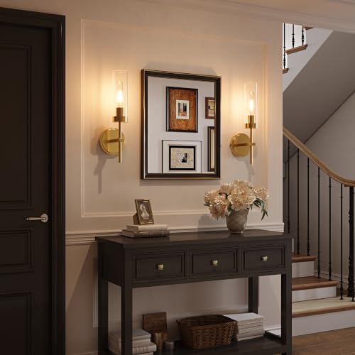Gold Battery Operated Wall Sconce Set of 2, Wireless Wall Sconces with Remote Control, Rechargeable 3000K Dimmable Wall Light for Bedroom Living Room Bathroom Hallway Entryway Stairwell - color: Gold, size: 2 Pack