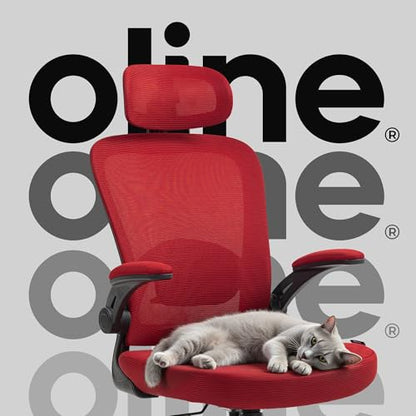 Oline ErgoAir Ergonomic Office Chair – Adjustable Lumbar Support, Flip-Up Armrests, Mesh Computer Desk Chair, Swivel Rolling Executive Gaming Chair for Home & Office (Red) - color: Red