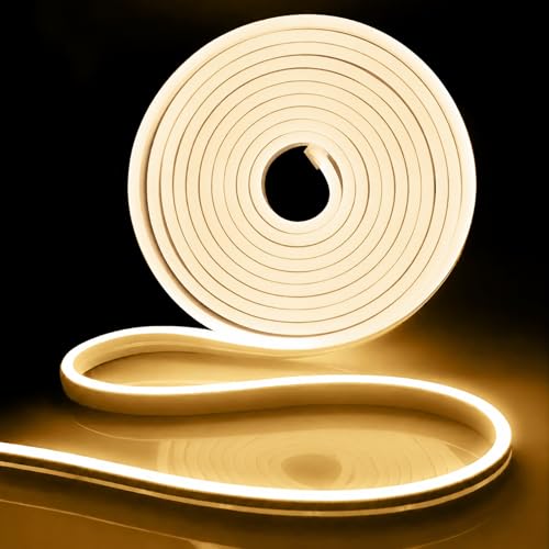 iNextStation 16.4FT DC12V LED Strip Lights Warm White LED Lights (No Plug) | IP65 Waterproof Flexible Silicone Neon LED Lights Strip, 0.98Inch Cuttable LED Strips for DIY, Bedroom, Ceiling, Party Decor