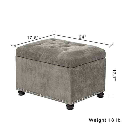 Storage Ottoman Foot Rest Stool, 24" Velvet Footstool Bench for Living Room Bedroom, Light Grey - color: Light Grey