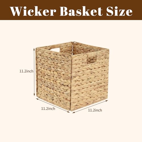 Wicker Storage Baskets, Foldable Cube Bins, 11.2 Inch, 4-Pack | 4-pack foldable 11.2" water hyacinth wicker cube baskets; collapsible storage bins for shelves, closets, offices and home. - size: 4PC, style: Foldable