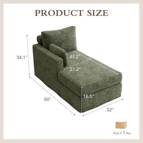 Chifee & Vingol 31.89" Chaise Lounge with Left Armrest Upholstered Modern Lounge Couch Sleeper Sofa with Cushions & Pillows for Living Room Bedroom Reading Nook,Green - color: Green, size: Single Chaise-Left Armrest
