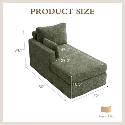 Chifee & Vingol 31.89" Chaise Lounge with Left Armrest Upholstered Modern Lounge Couch Sleeper Sofa with Cushions & Pillows for Living Room Bedroom Reading Nook,Green - color: Green, size: Single Chaise-Left Armrest