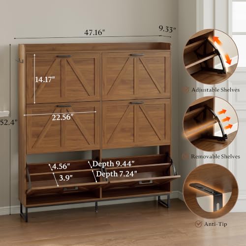 BORNOON Shoe Cabinet with 6 Flip Drawers Narrow Shoe Storage Cabinet Organizer Wooden Freestanding Shoe Rack Hidden Slim Shoes Storage Cabinet for Entryway, Hallway, Living Room, Bedroom - color: Walnut, size: 6-Drawer