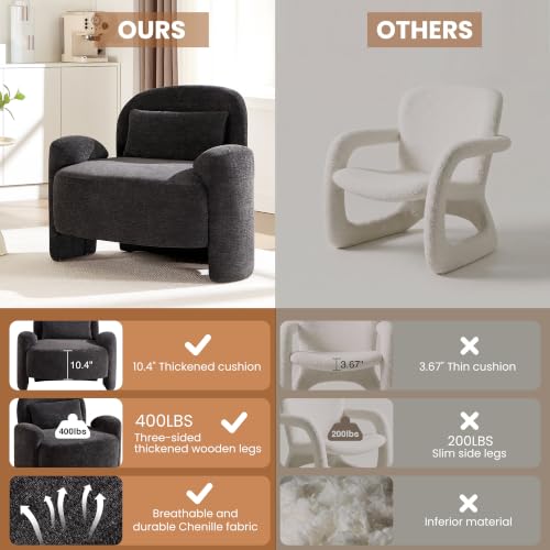 Accent Chair for Living Room, Modern Chenille Fabric Lounge Reading Sofa Chair with Lumbar Pillow, Upholstered Arm Chairs for Bedroom, Office, Dark Grey - color: Dark Grey