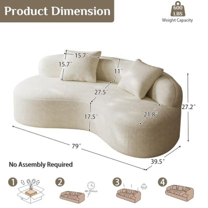 79" Curved Loveseat, Boneless Deep Seat Boucle Cloud Sofa, Cream White | Curved boneless design, deep plush seating, soft boucle upholstery and 2 pillows deliver cloud-like comfort for living rooms. - color: Ceam White
