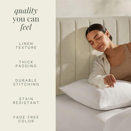 Nestl Upholstered Queen Headboard - Easy Assemble Channel Stitched Headboard Queen Size - Wall Mounted Headboards with 3D Soundproof Wall Panels Peel & Stick Floating Headboards, Linen - color: 02-linen, size: Queen
