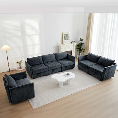 Sectional Couch with Storage, Modular Sectional Sleeper Sofa Cama Moderno Sets for Home Living Room, Lounge Sofa Couch Modular Convertible for Bedroom, Office - color: Navy Blue, size: 1+2+3