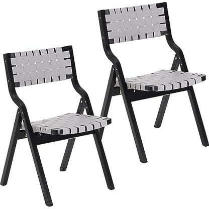 Wood Folding Chairs, Foldable Chairs Wooden Indoor Stackable Dining Chairs for Kitchen & Dining Room Chair Woven Seat & Webbing Back, Dining Chair Set of 2 - color: Light Gray/Black, Pu Leather