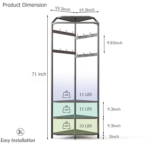 IDEALHOUSE Grey Hall Tree with 6 Double Hooks，Entryway Storage Bench with Shelf, Corner Coat Rack with Shoe Bench，Wooden Hanger Stand for Jackets Hats and Shoes - color: Stone Grey