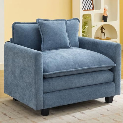 WUTUTUEE 41'' Modern Chenille Oversized Chair, Upholstered Accent Living Room Chair with Extra Thicked Deep Seat, Single Lounge Chair for Bedroom, Small Apartment, Blue - color: Blue, size: 41'' Single Seat