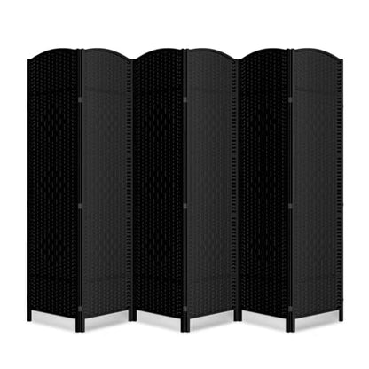 6 Panel Folding Room Divider,Woven Privacy Screen,Black | Solid wood frame, handcrafted diamond pattern, 6FT tall, extends to 94.5 inches wide, no assembly required - color: Black, size: 6-Panel