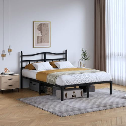 SHOANED 14 Inch Metal Bed Frame - Queen Size Heavy Duty Bedframe with Headboard Black Basic Steel Slats Platform No Box Spring Needed/Easy Assembly/Noise Free - size: Queen, style: 14 Inch with Headboard