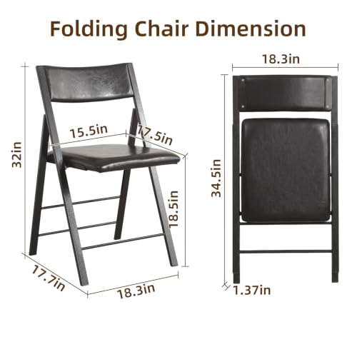 Folding Chairs 2 Pack, 450Lbs Heavy Duty Foldable Dining Chair, Pure Black | 1.37" Folded, Waterproof Rustproof Indoor Outdoor Padded Folding Chairs for Dining Room, Conference Rooms, Weddings, Events - color: Pure Black