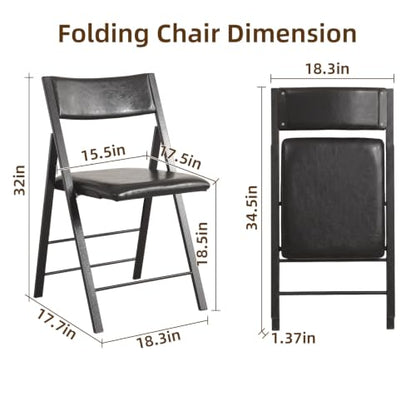 Folding Chairs 2 Pack, 450Lbs Heavy Duty Foldable Dining Chair, Pure Black | 1.37" Folded, Waterproof Rustproof Indoor Outdoor Padded Folding Chairs for Dining Room, Conference Rooms, Weddings, Events - color: Pure Black