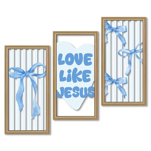 Putuo Decor Blue Bow Wall Decor, Light Blue Coquette Wall Decor Set of 3,Inspirational Bible Verses Decoration, Christian Wall Art for Living Room Bedroom Church Classroom - color: Light Blue