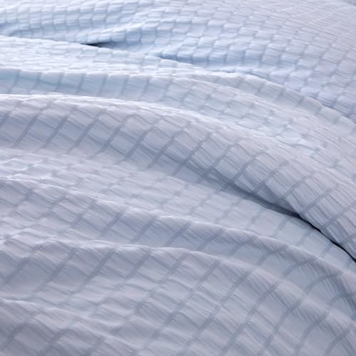 Amazon Basics Duvet Cover Set Jacquard Geometric 3-Piece, with 1 Duvet Cover and 2 Pillow Shams, Comforter Not Included, Full, Blue Striped - color: Blue Striped, size: Full